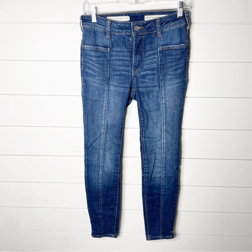 Pilcro High Rise Pinktucked Stretch Skinny Ankle Leggings Dark Wash Size 26 - Picture 2 of 10